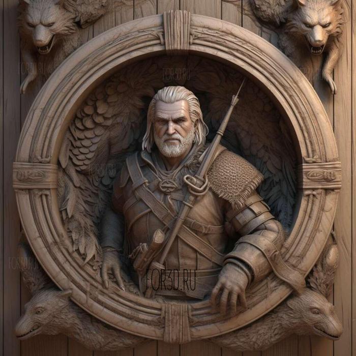 Geralt with podium 4 stl model for CNC